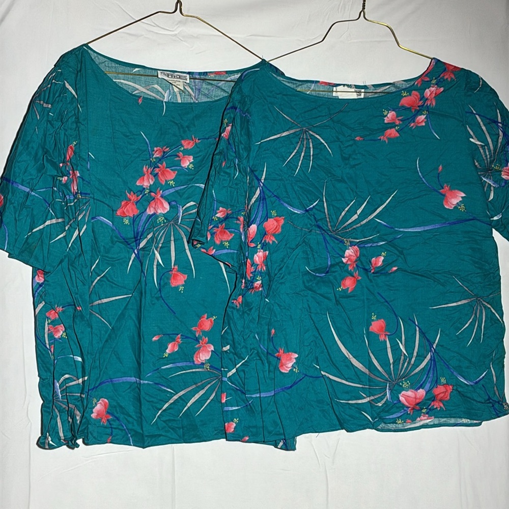 Vintage Faces Floral Teal Top